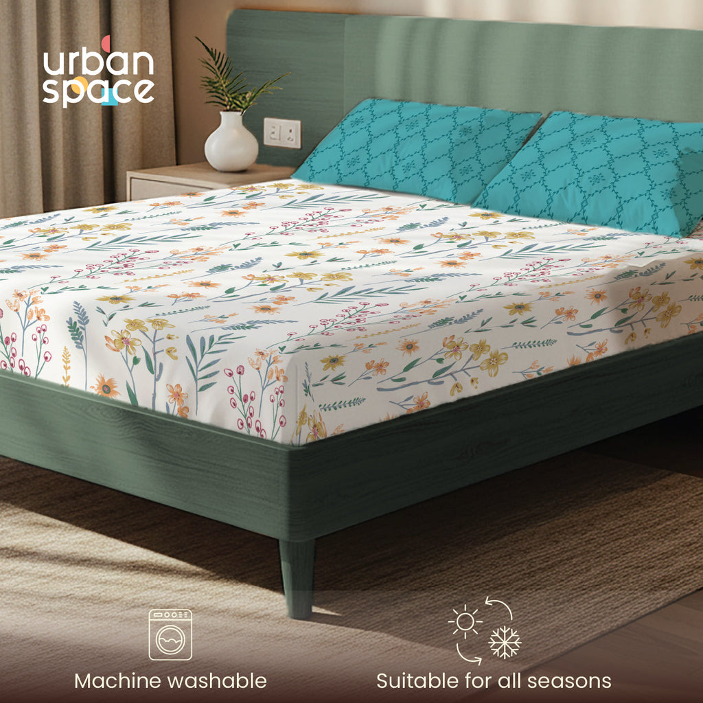 200 TC Glaced Cotton Microfiber Bedsheet with Pillow Covers - France