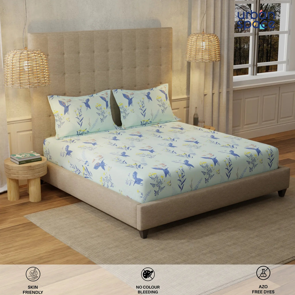 200 TC 100% Cotton Bedsheet Set in Gift Box - Whisper Mint Blue