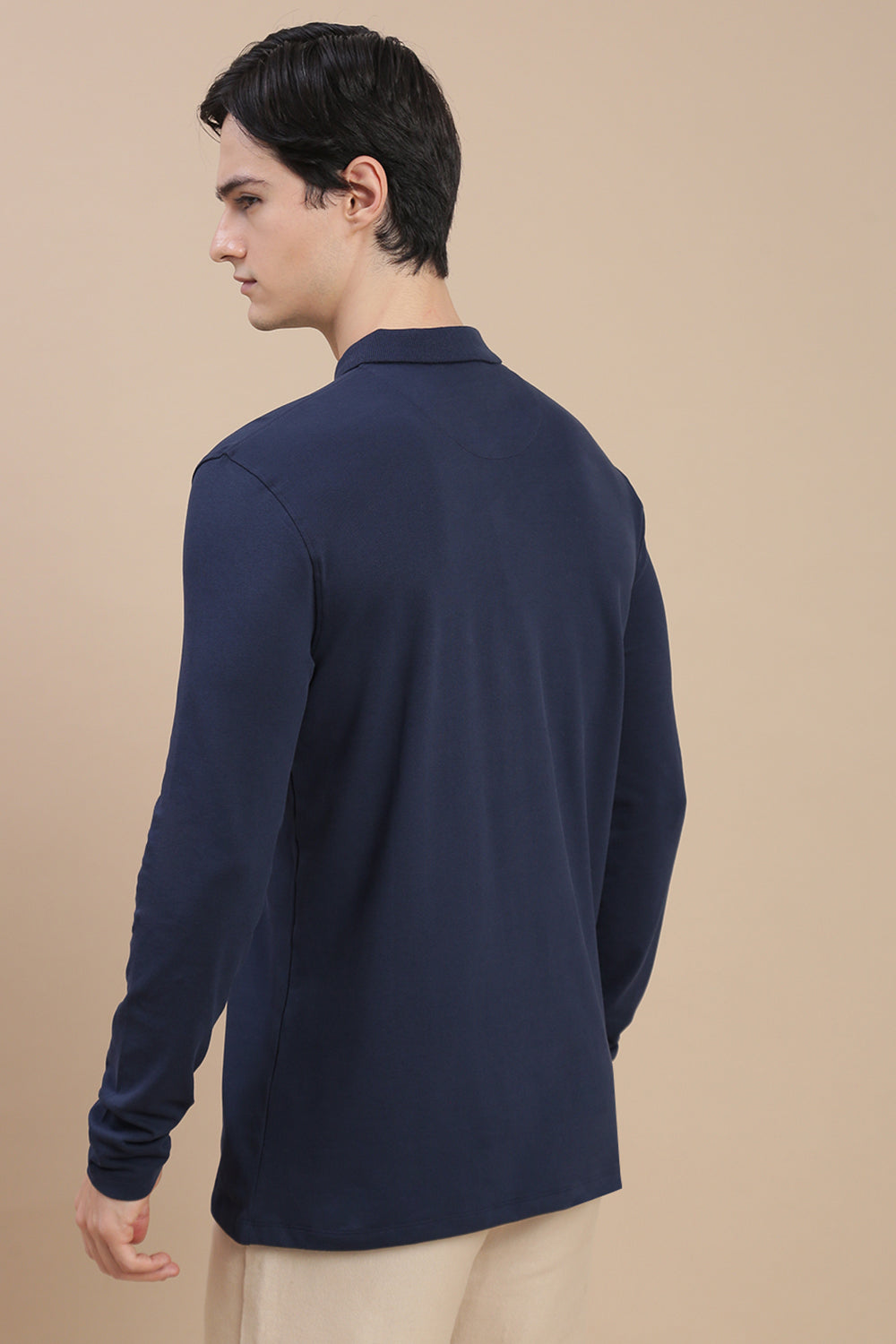 Men Navy Bonded Zipper Polo T-Shirt