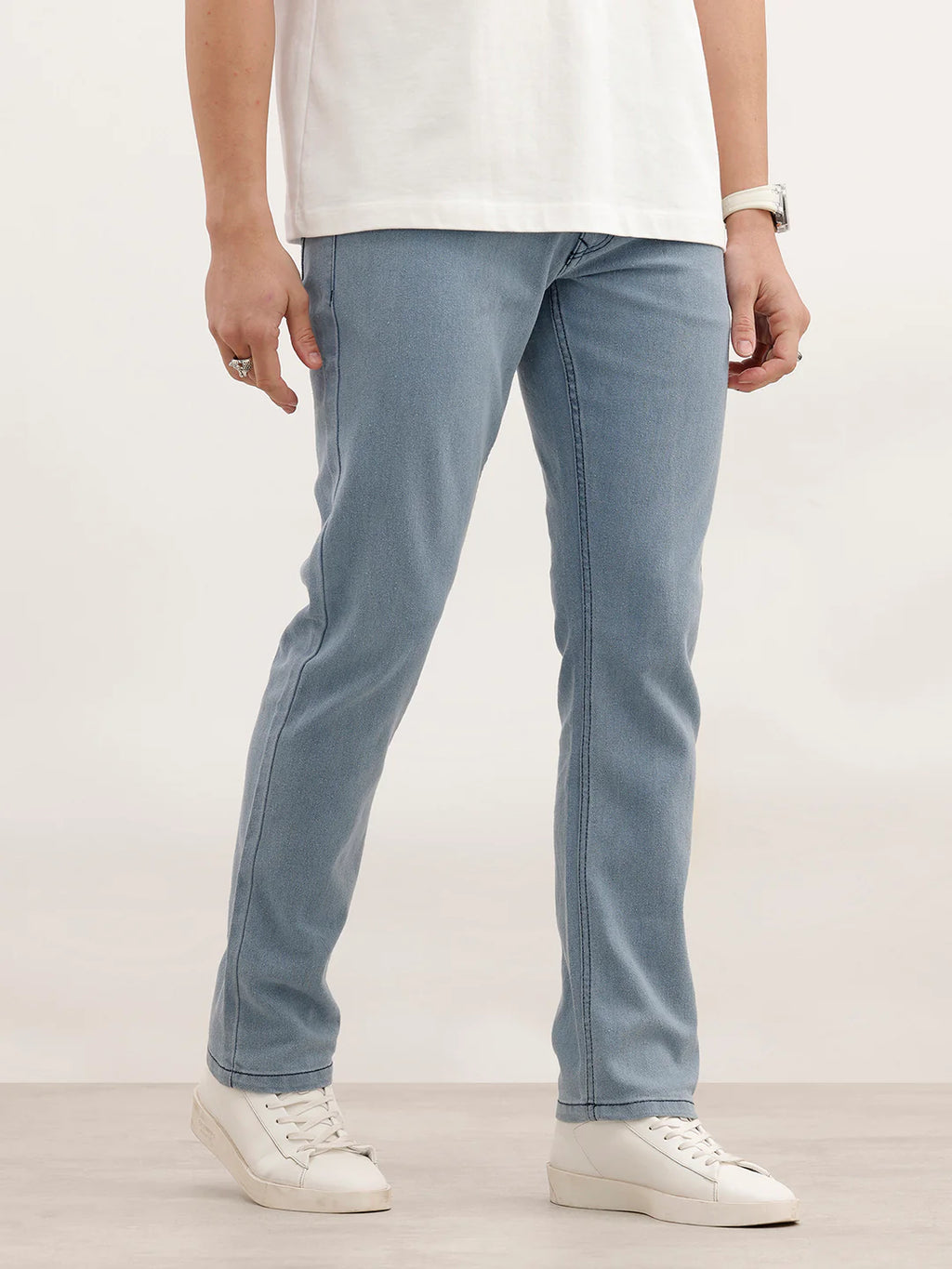 Solid Straight Fit Denim Jeans | Light Blue