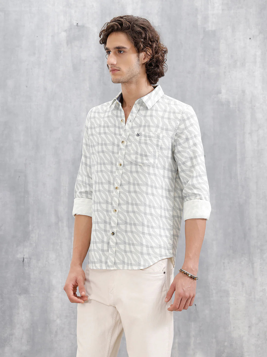 Textured Printed Slim Fit Shirt | Light Blue