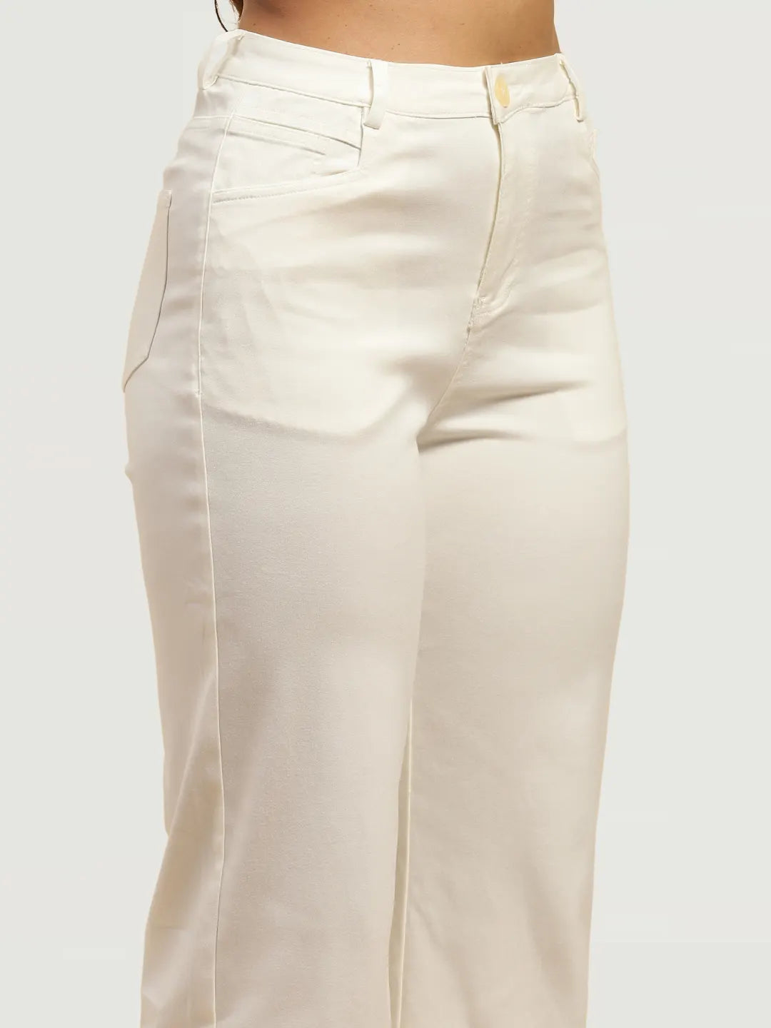 White Stretchable Loose Fit Trouser