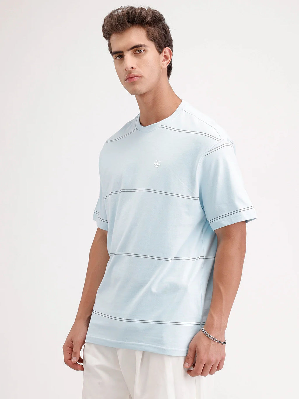 Oversized Stripes Printed T-Shirt | Light Blue