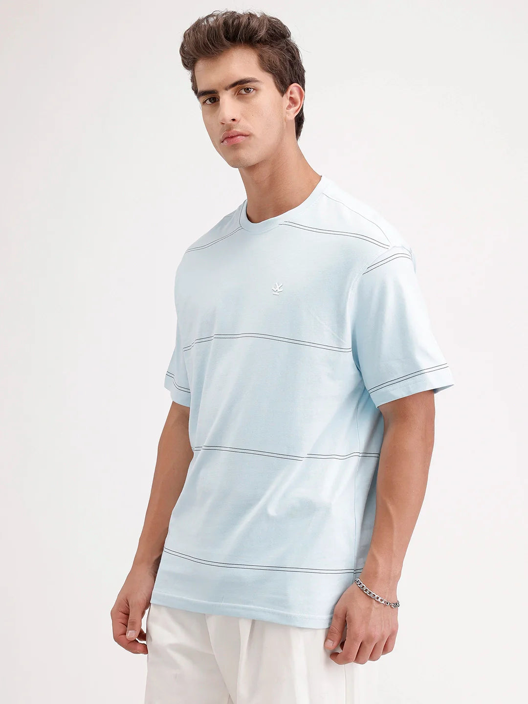 Oversized Stripes Printed T-Shirt | Light Blue