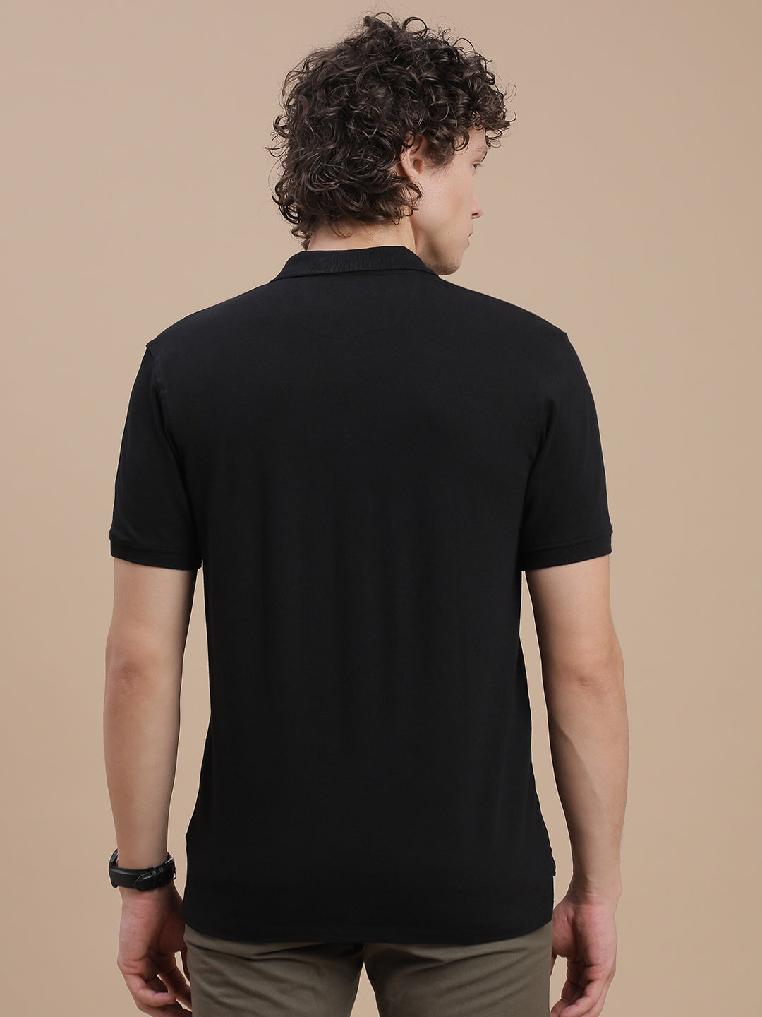 Men Black Johnny Collar T-Shirt