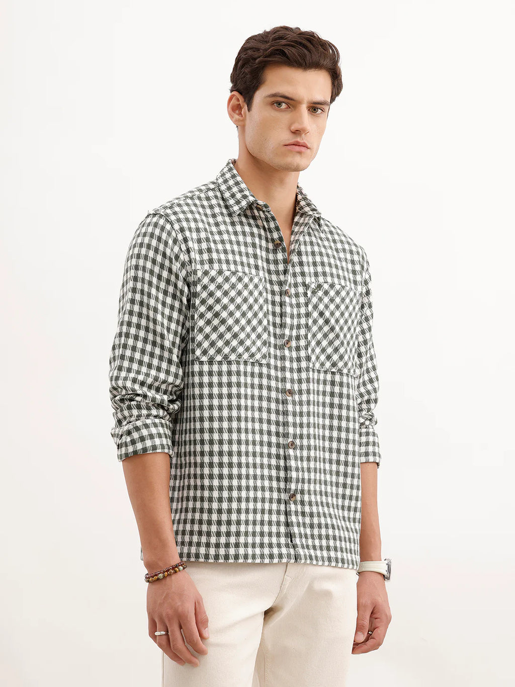 Comfort Fit Checkered Double Pocket Shirt  | Olive