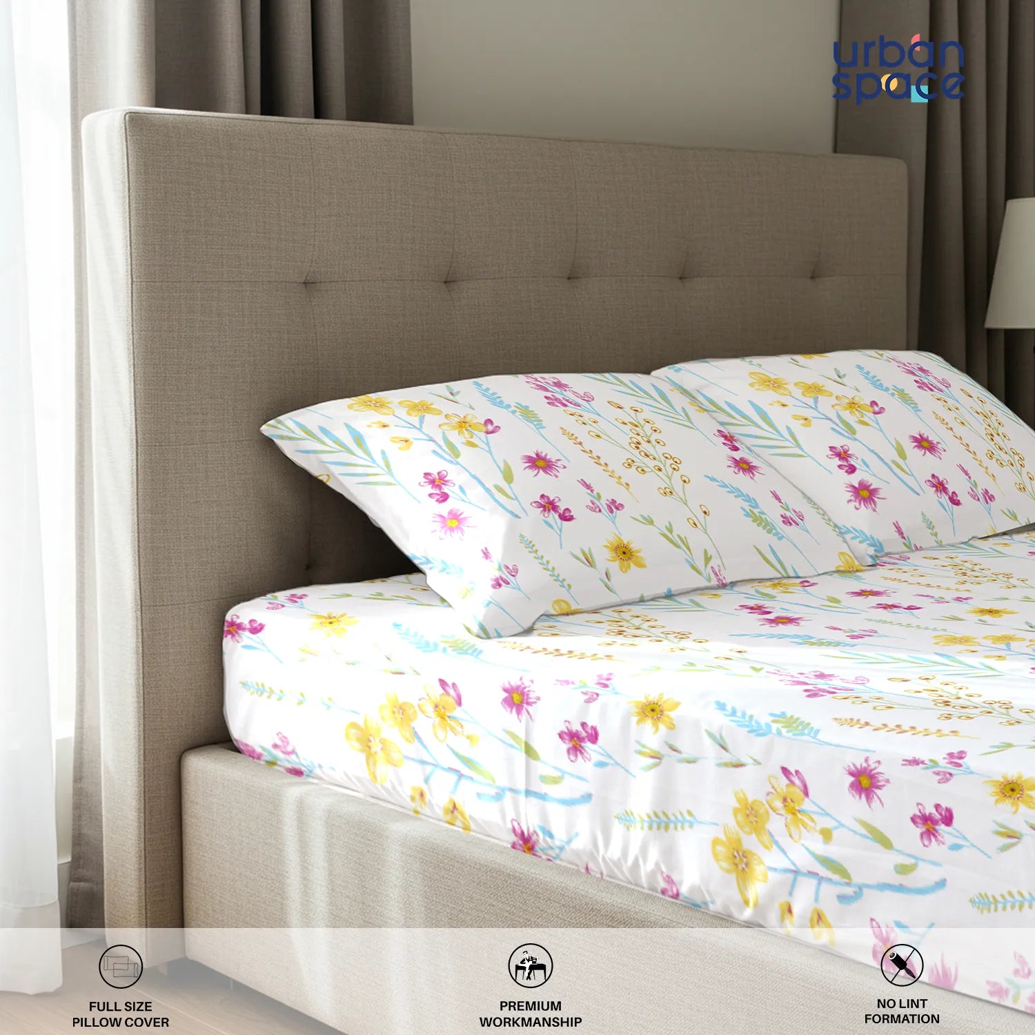 Serene Collection - Breathable 200 TC 100% Pure Cotton Bedsheet with Pillow Cover, France- Yellow