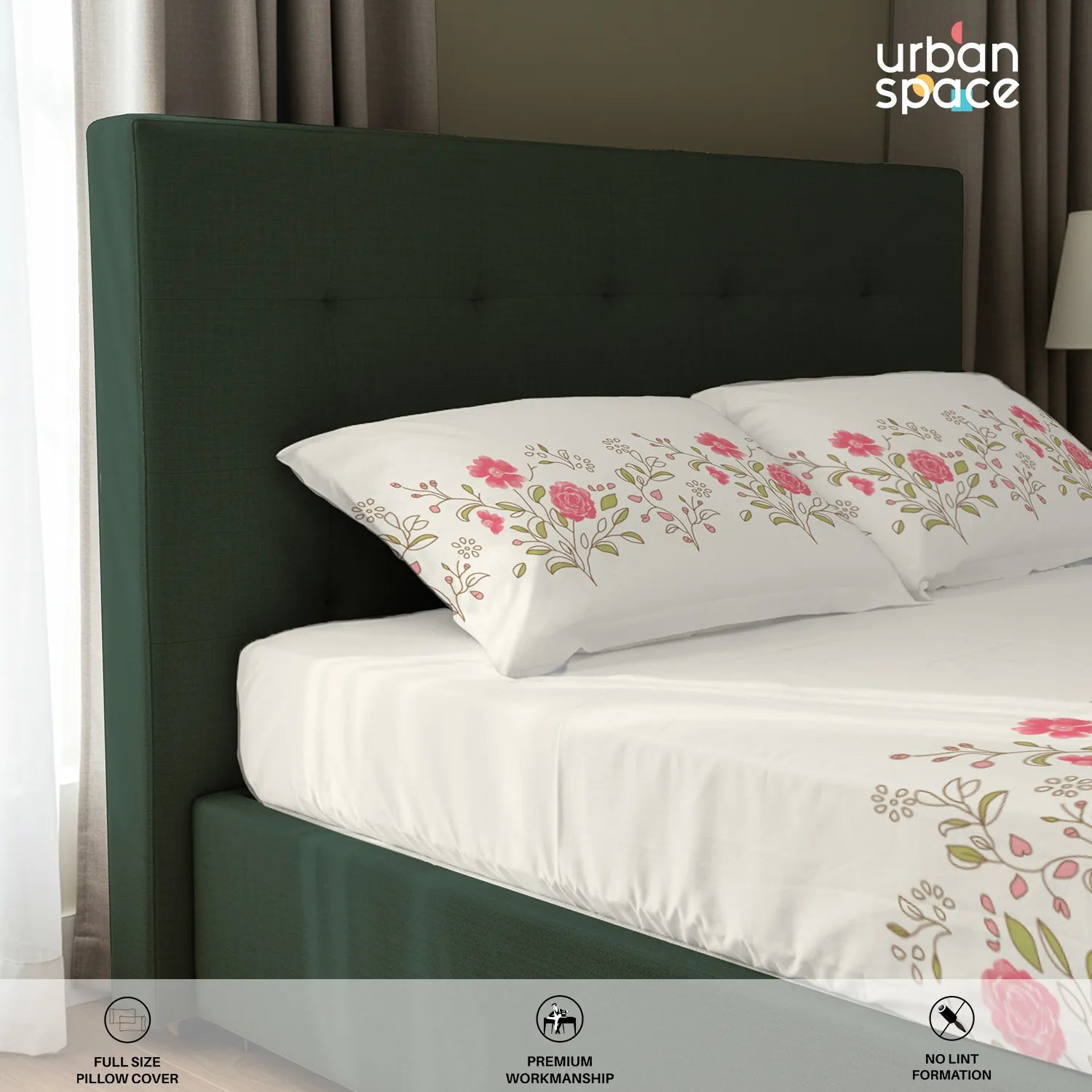 Serene 200 TC 100% Cotton Bedsheet with Pillow Covers - Poppy Blooms