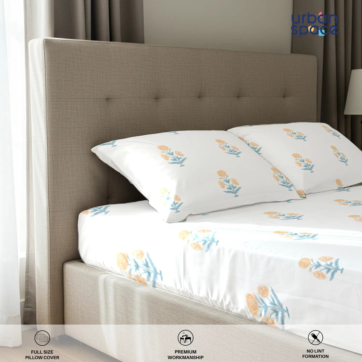 Serene 200 TC 100% Cotton Bedsheet with Pillow Covers - Sunflower - Yellow