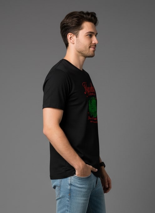 Men Printed Black Cotton Tshirt