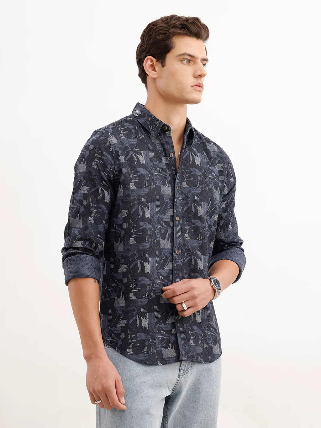 Slim Fit Textured Shirt  | Dark Blue