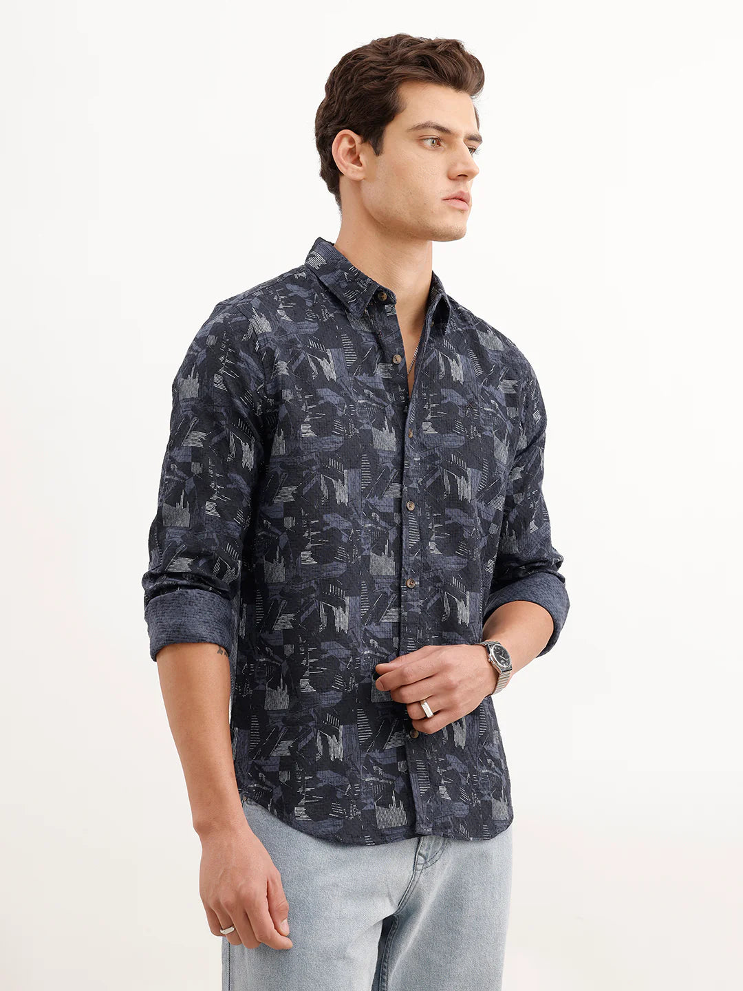 Slim Fit Textured Shirt  | Dark Blue