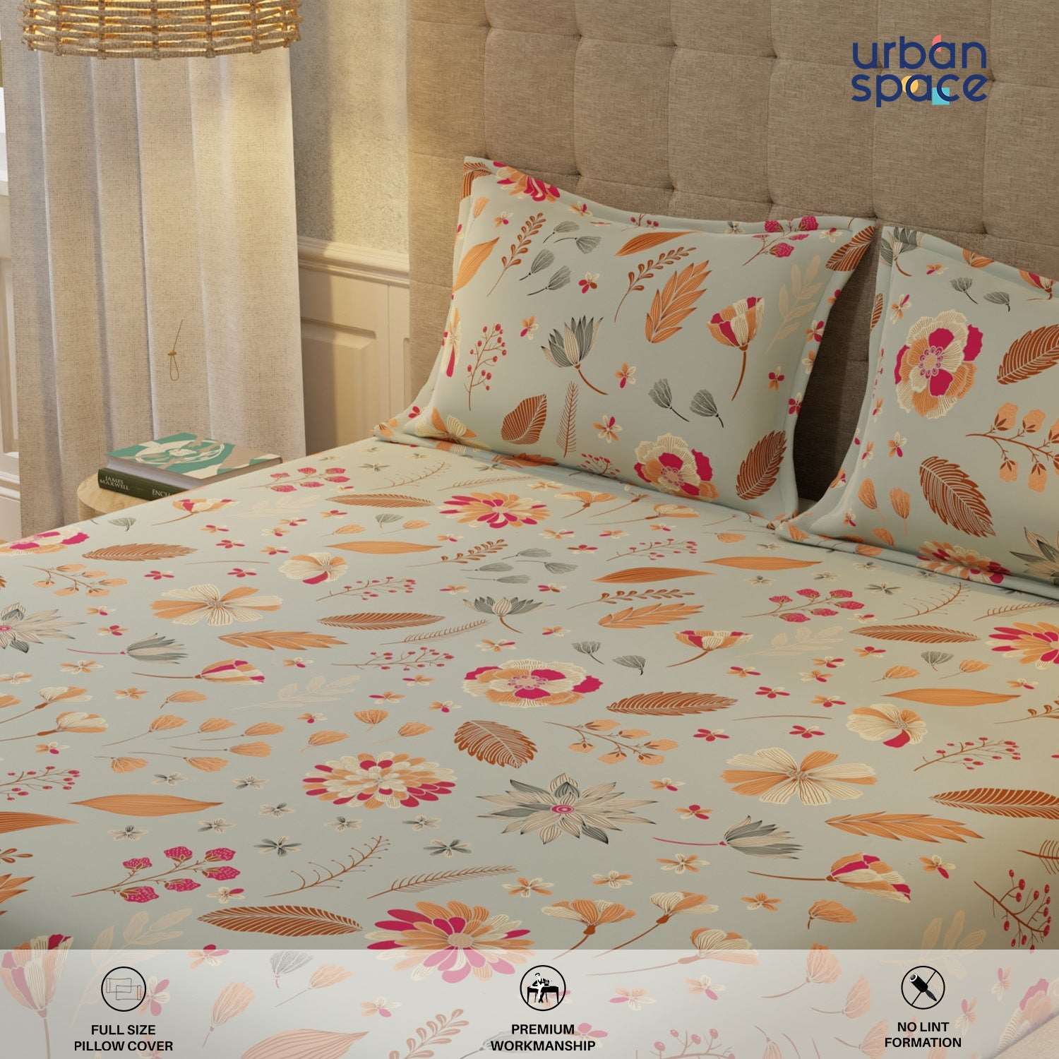 Serene 200 TC 100% Cotton Bedsheet with Pillow Covers - Florence Grey