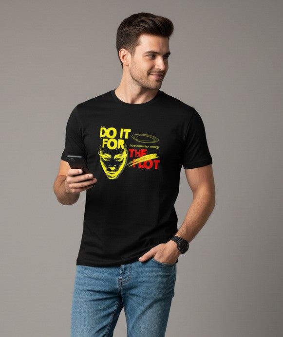 Men Printed Black Cotton Tshirt