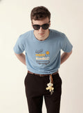 Men Cotton Ice Blue T-Shirt