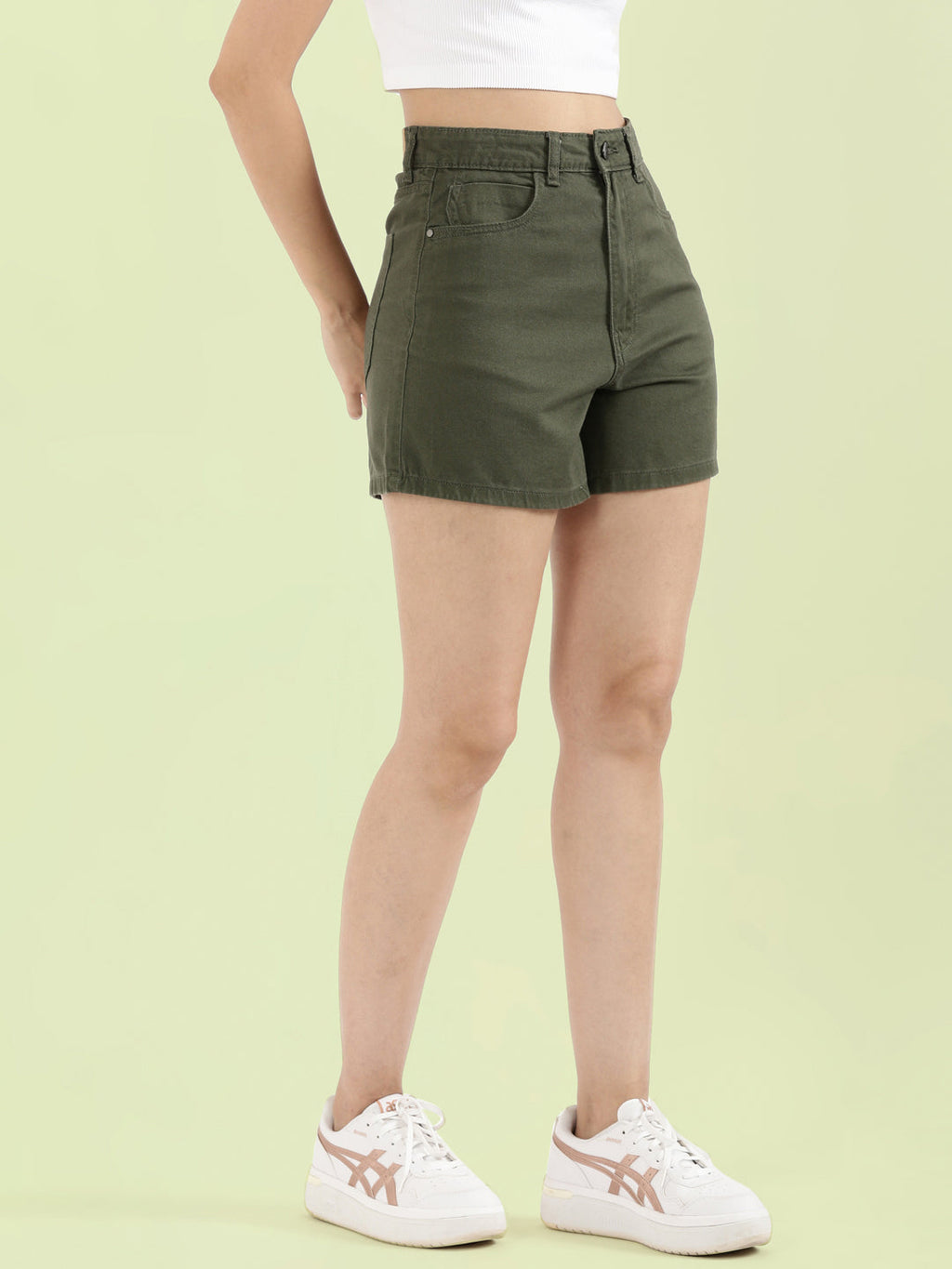 Olive Green Cotton Twill Shorts