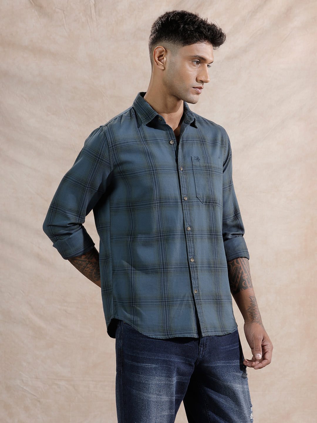 Tonal Checks Regular Fit Shirt | Blue