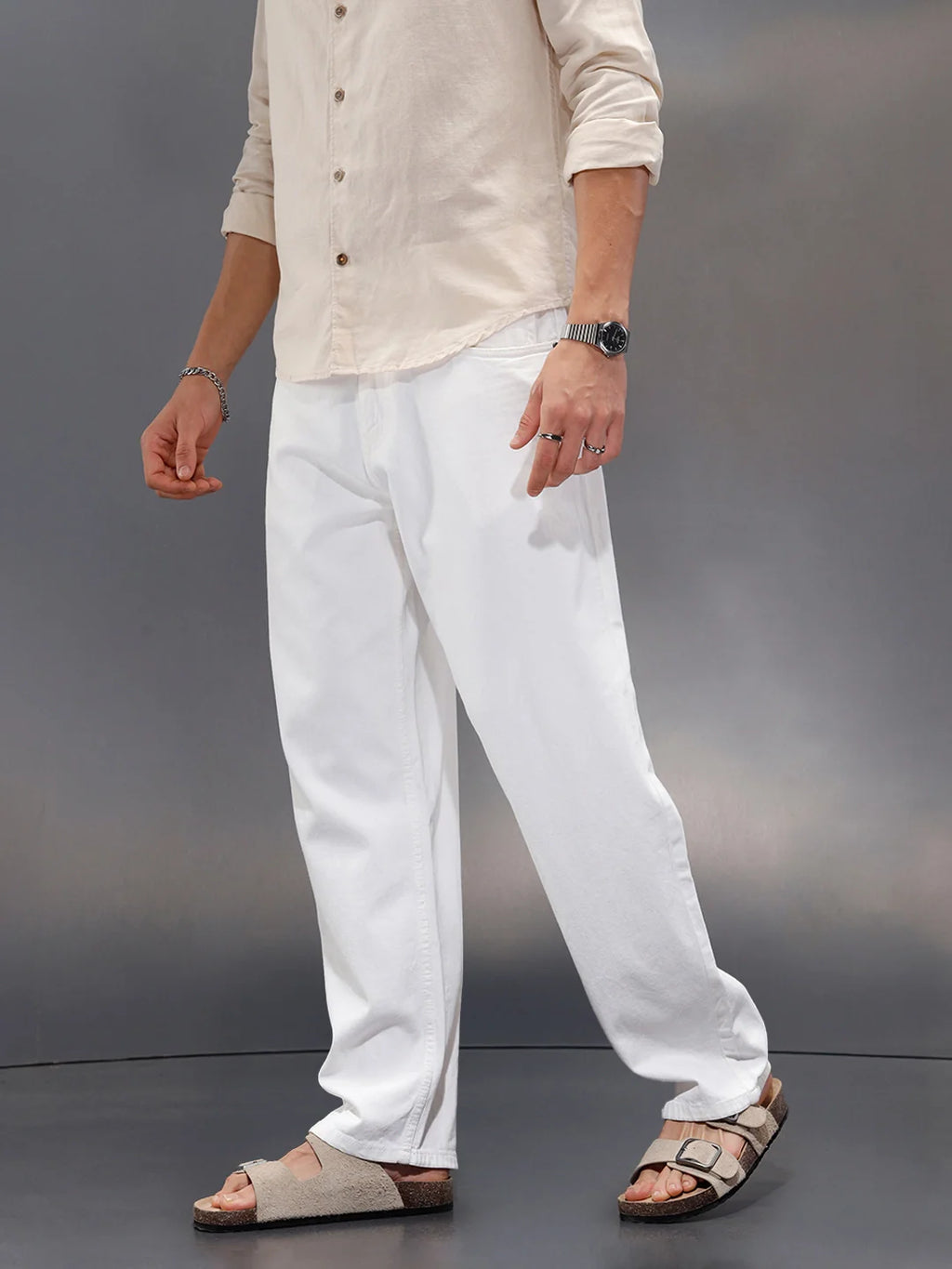 Solid Loose Fit White Jeans | White