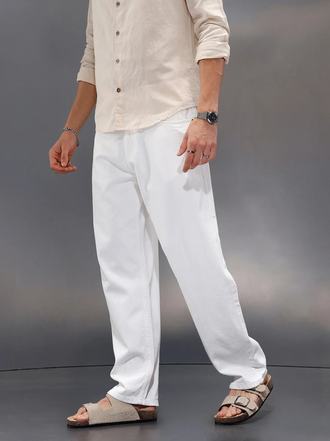 Solid Loose Fit White Jeans | White