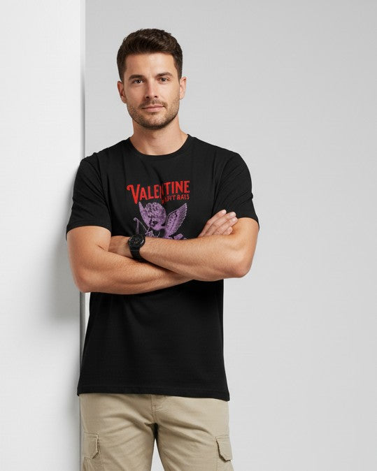 Men Printed Black Cotton Tshirt