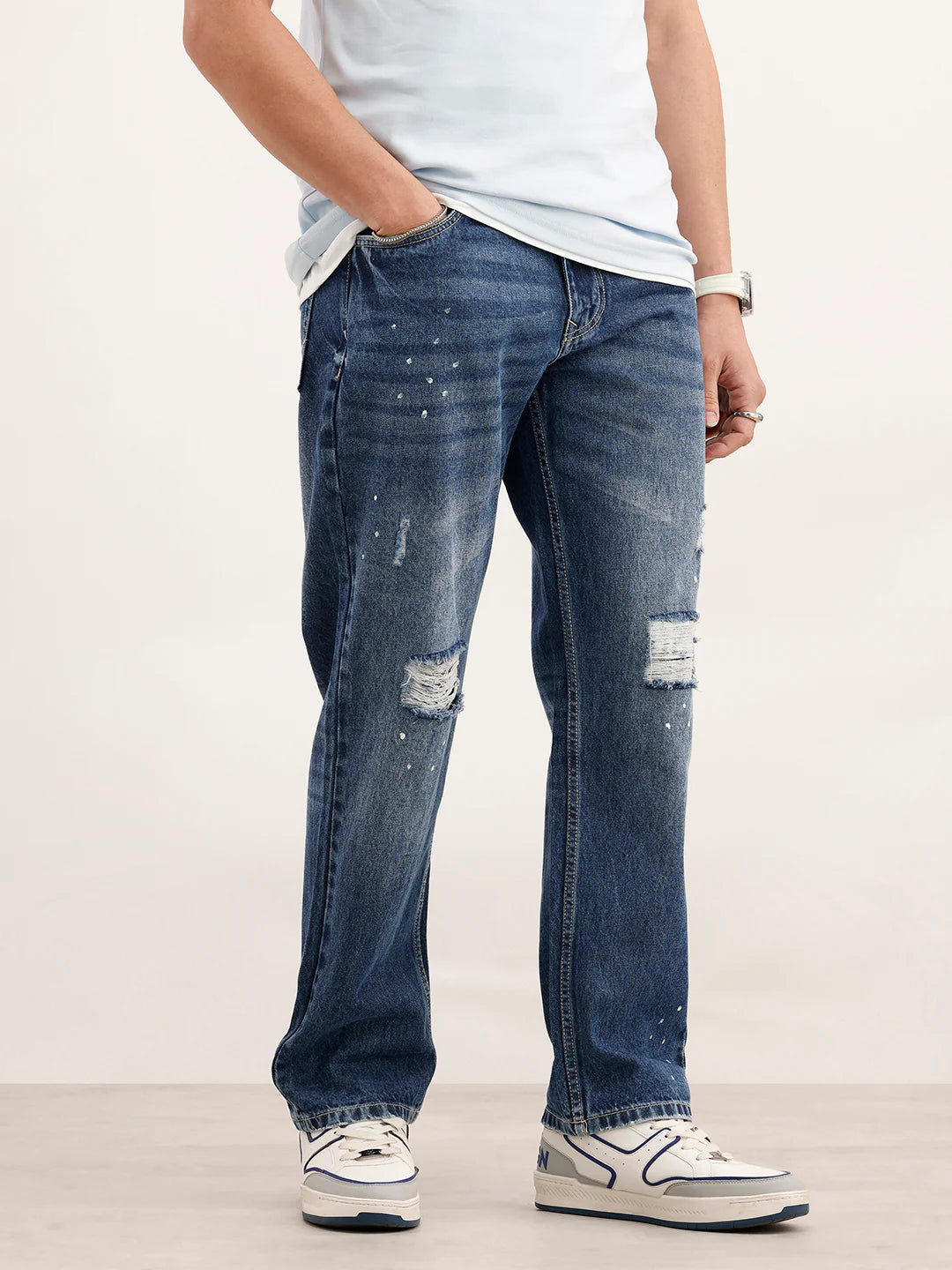 Anti Fit Distressed Denim Jeans  | Blue