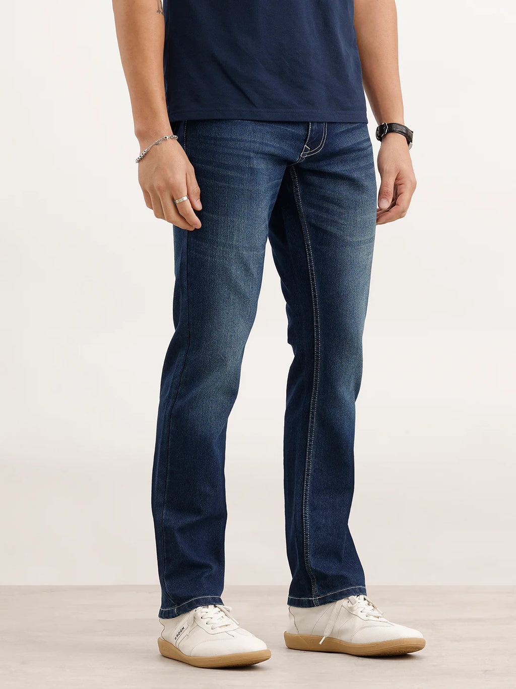 Faded Straight Fit Denim Jeans  | Blue