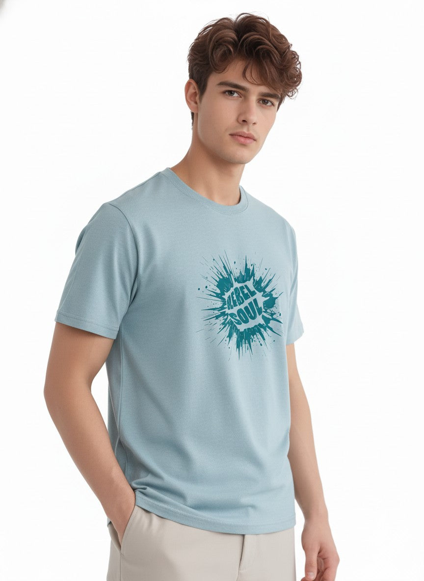 Men Cotton Ice Blue T-Shirt