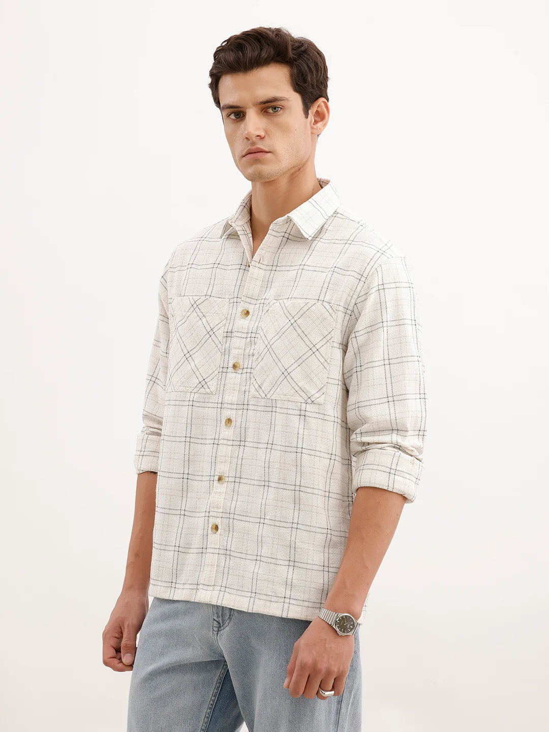 Comfort Fit Textured Shirt  | Off White