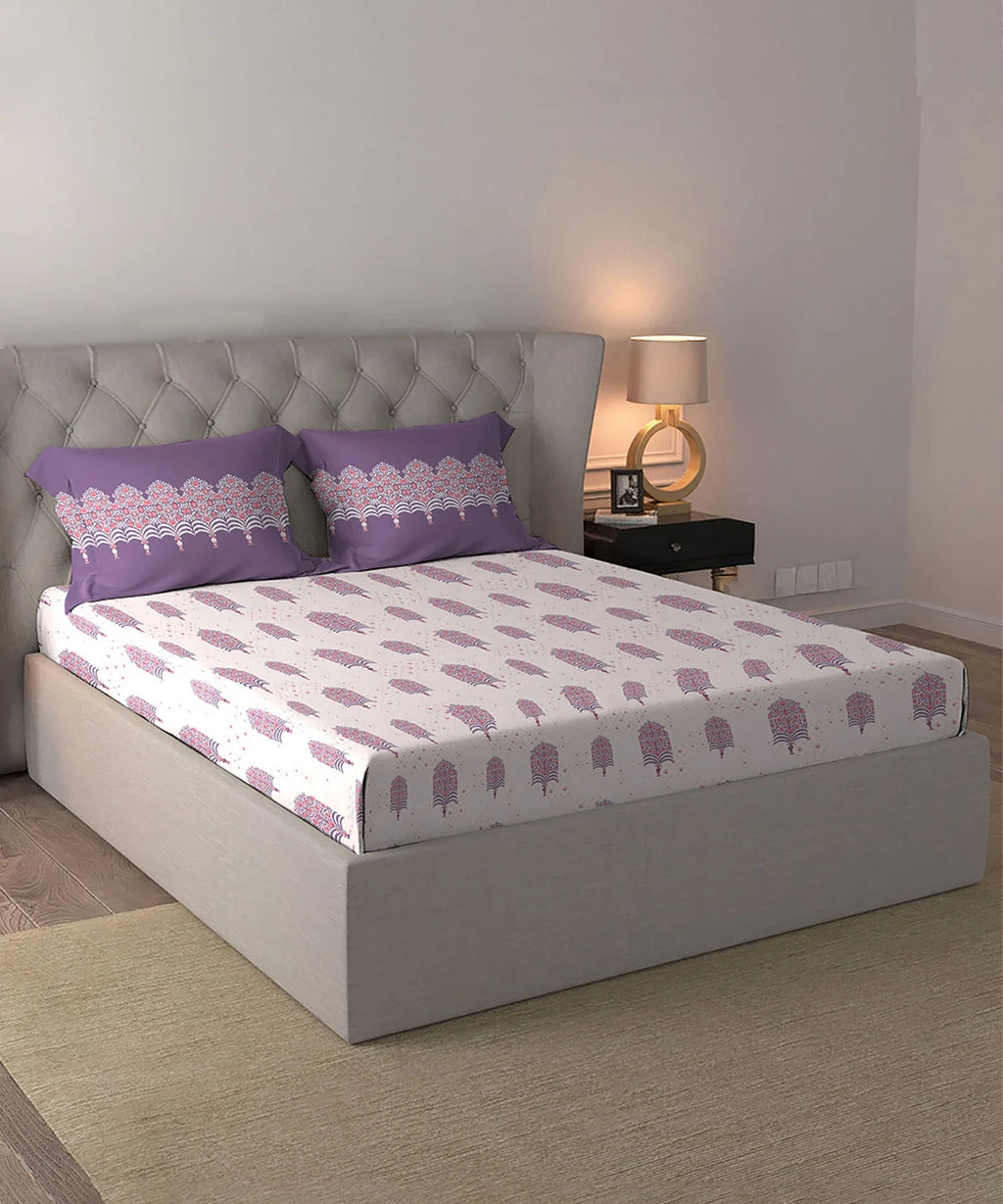 Celebration Queen Bedsheet Set, Saanjh Purple | 144 TC Cotton| 2 Pillow Covers