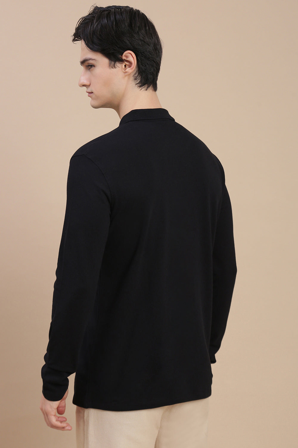 Men Black Bonded Zipper Polo T-Shirt