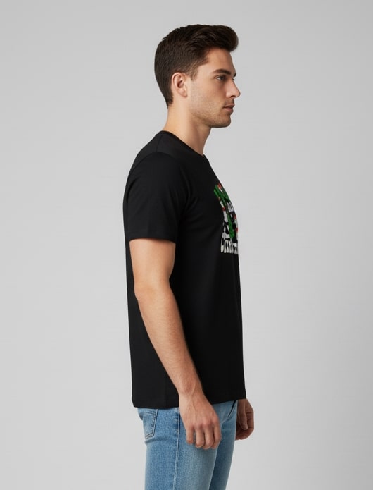 Men Printed Black Cotton Tshirt