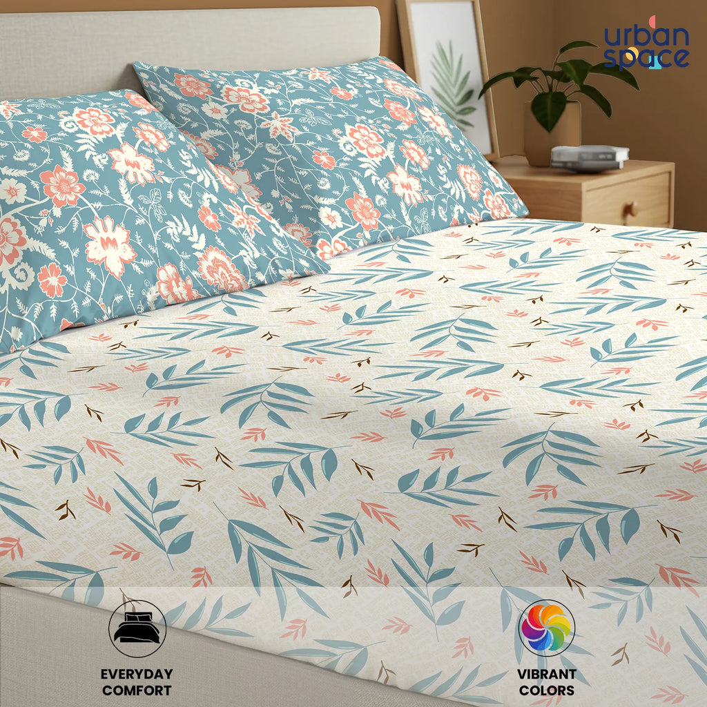 Divine Collection - Cotton Bedsheet With 2 Pillow Covers, Raina Blue