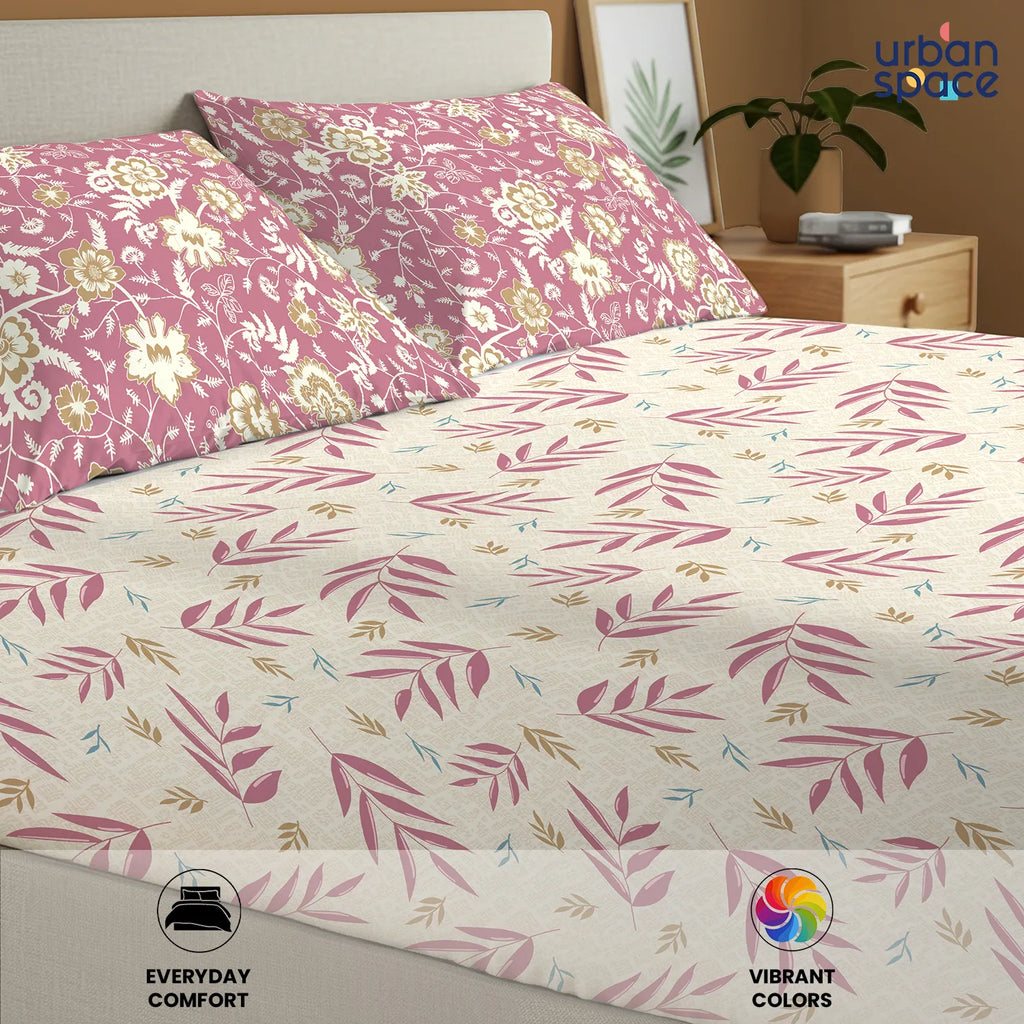 Divine Collection - Cotton Bedsheet With 2 Pillow Covers, Raina Mauve