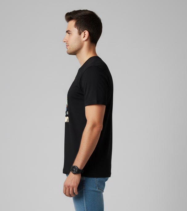Men Printed Black Cotton Tshirt