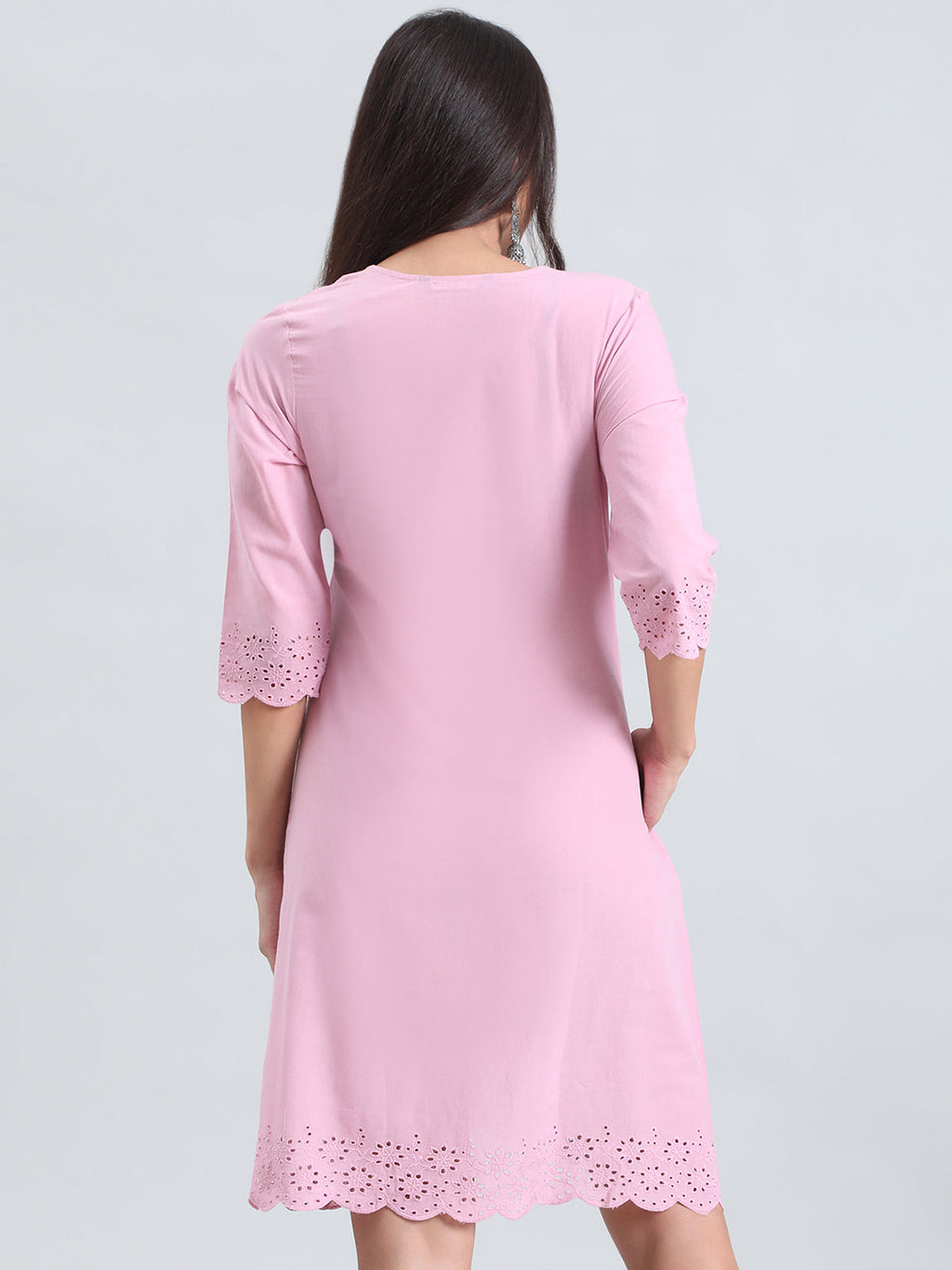 Cambric Cotton Pin-Tuck Schiffli Hakoba Midi Dress
