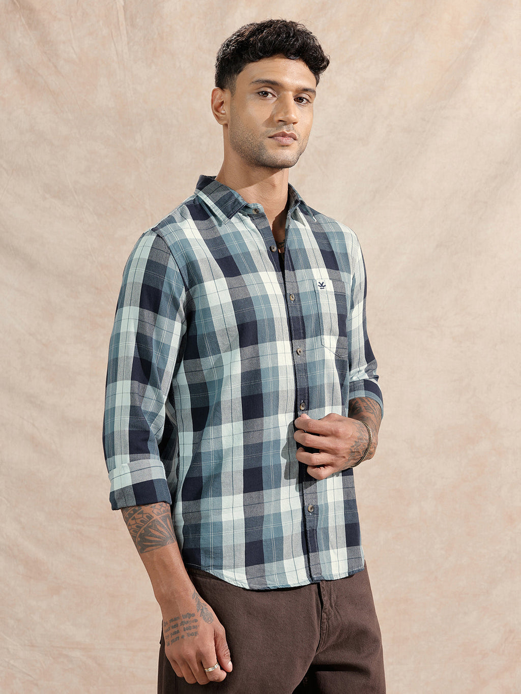 Micro Cord Checked Shirt | Green