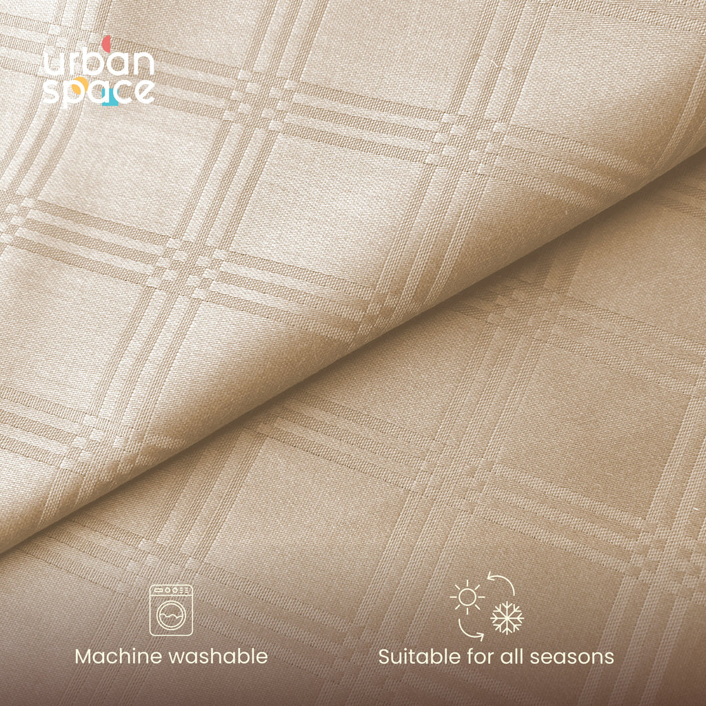 300 TC Super Soft King Bedsheet, Self Woven Checks Design - Beige Checks