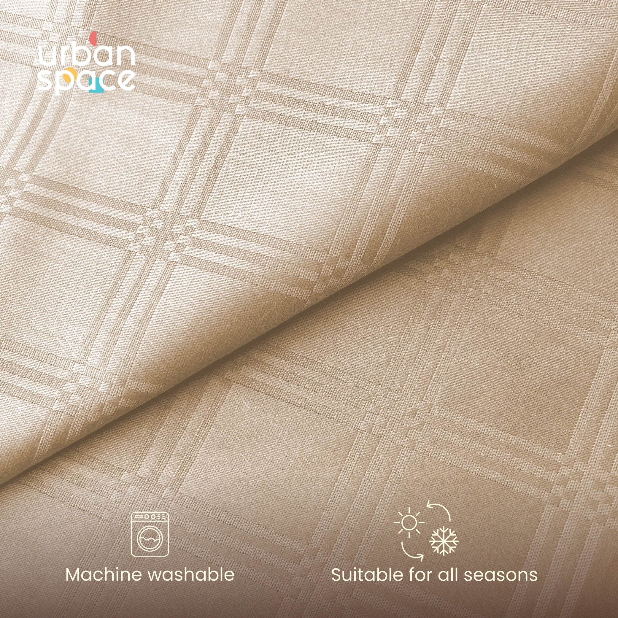 300 TC Super Soft King Bedsheet, Self Woven Checks Design - Beige Checks