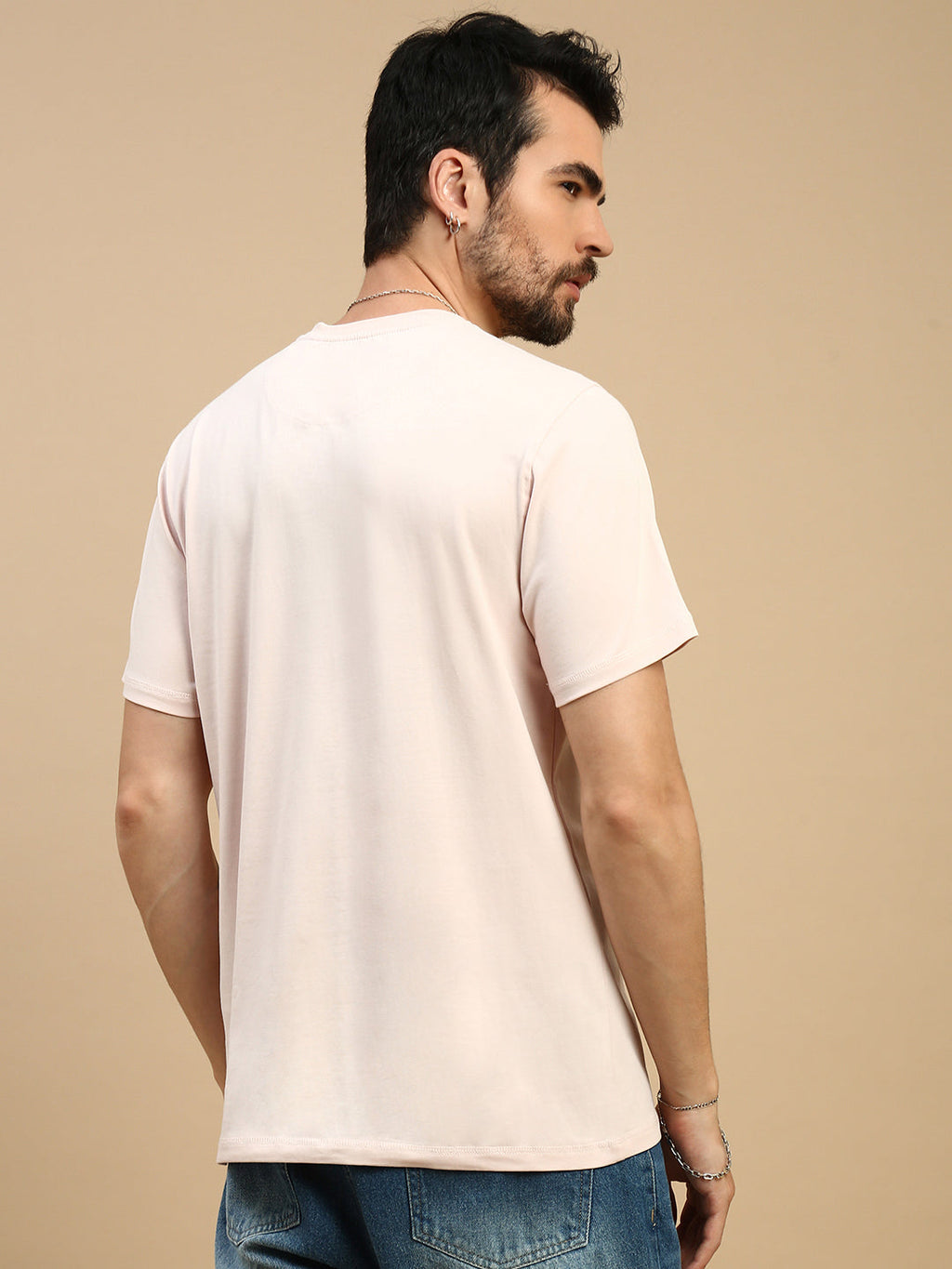 Men Pink Basic Crew Neck T-Shirt