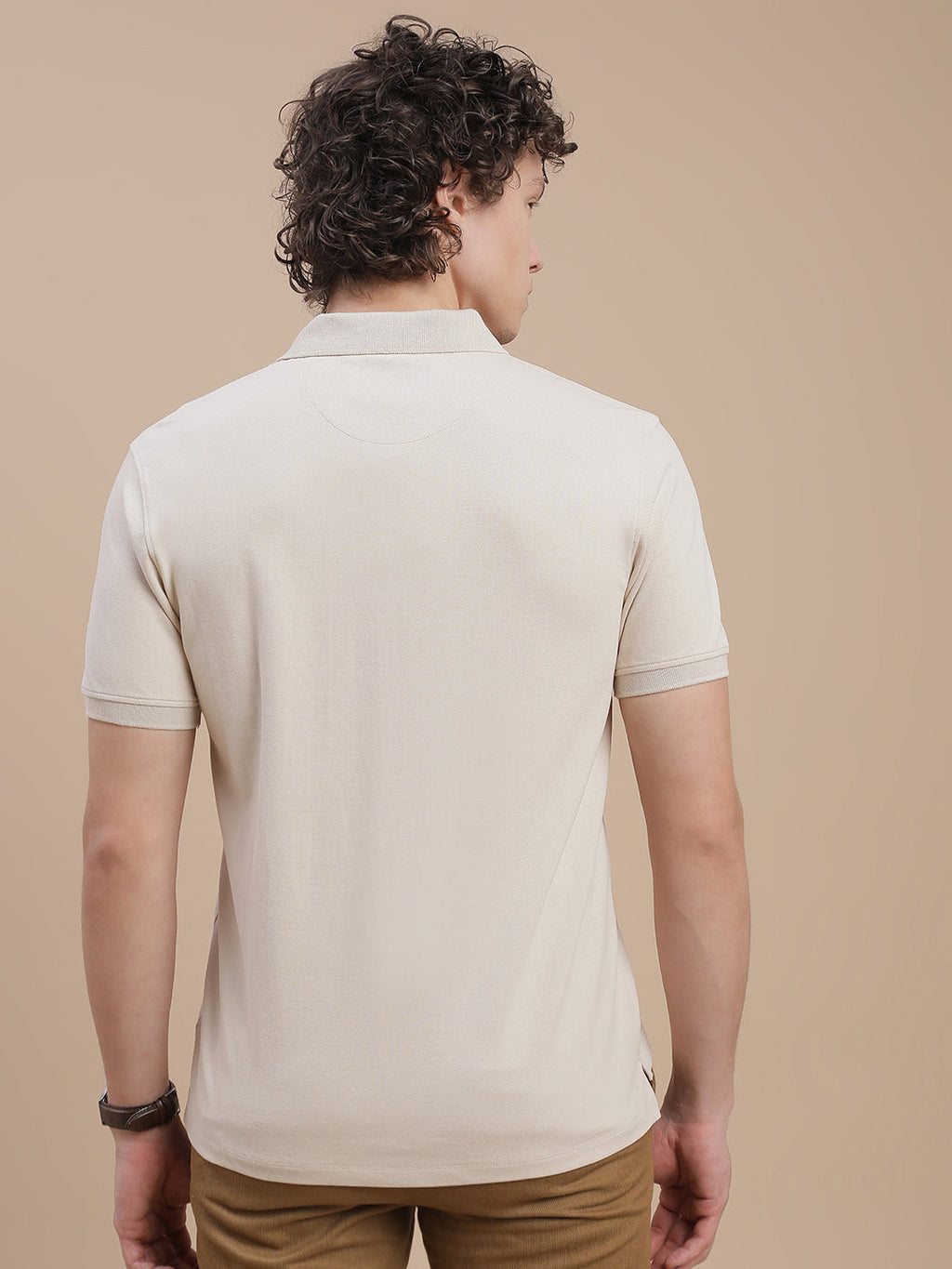 Men Beige Johnny Collar T-Shirt