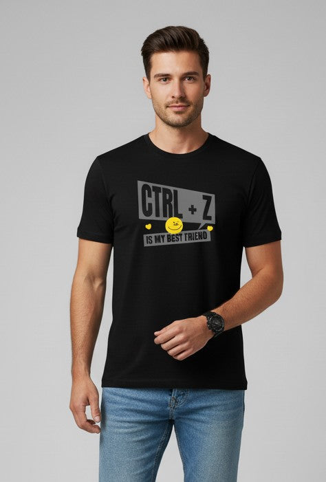 Men Printed Black Cotton Tshirt