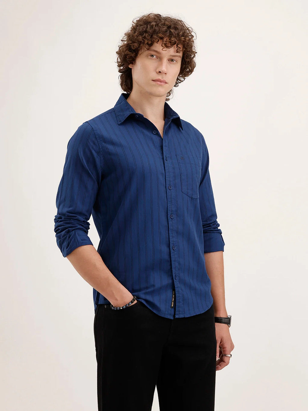 Regular Fit Striped Shirt | Dark Blue
