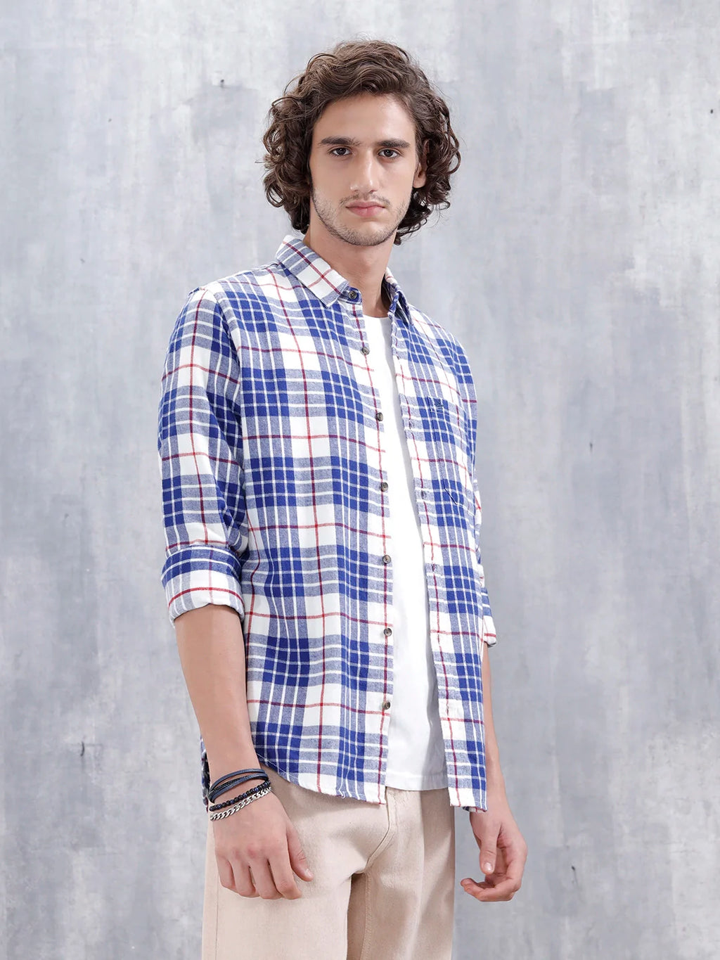 Men's Casual Checkered Pattern Regular Fit Shirt | Navy Blue