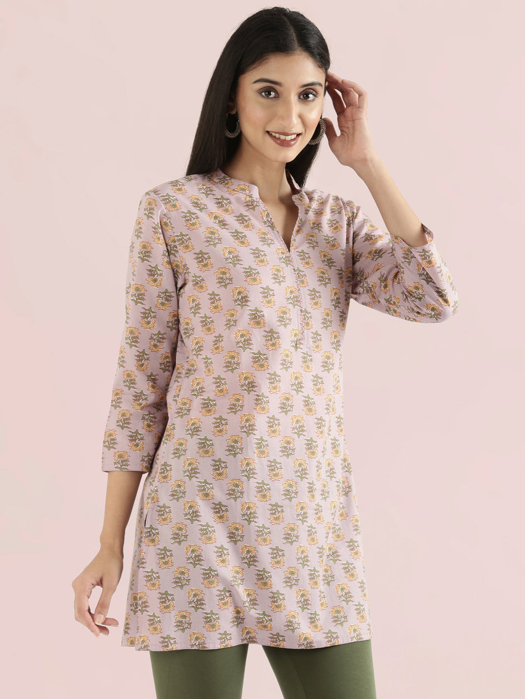 Cotton Sunflower Block Print Short Kurti