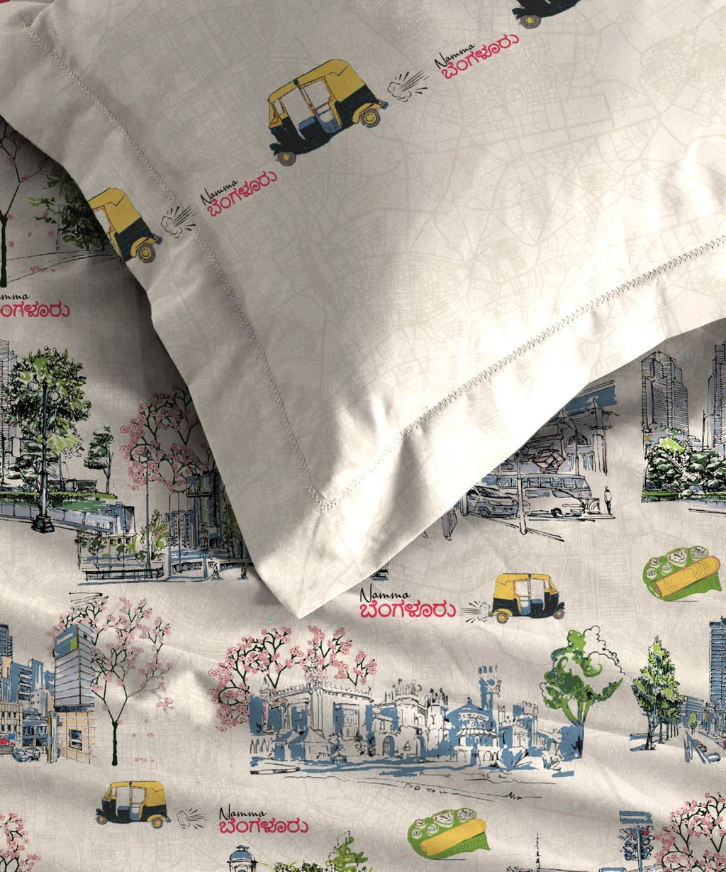 Atulaya Bharat King Bedsheet Set, Namma Bengaluru|144 TC Cotton|2 Pillow Covers