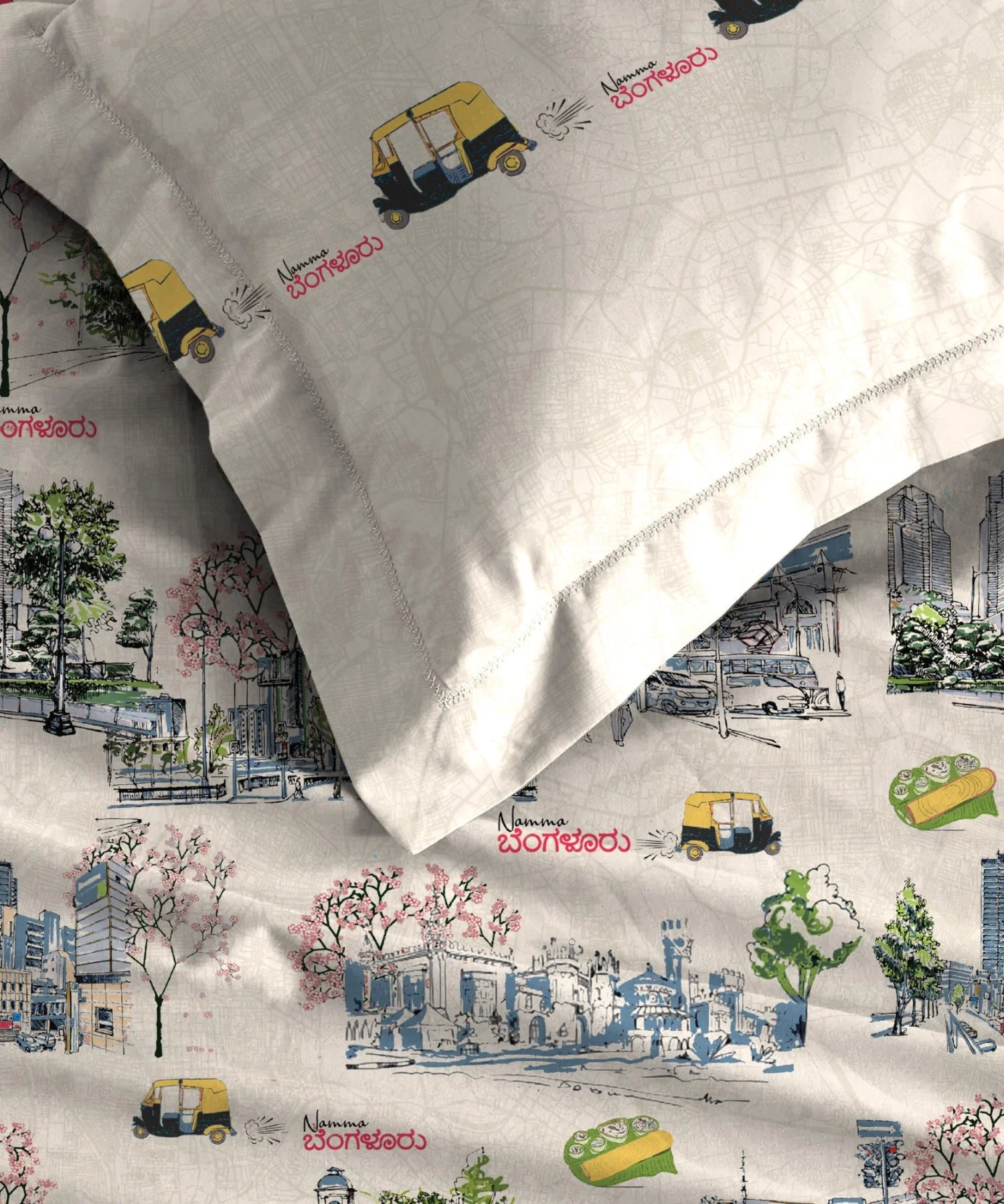 Atulaya Bharat King Bedsheet Set, Namma Bengaluru|144 TC Cotton|2 Pillow Covers