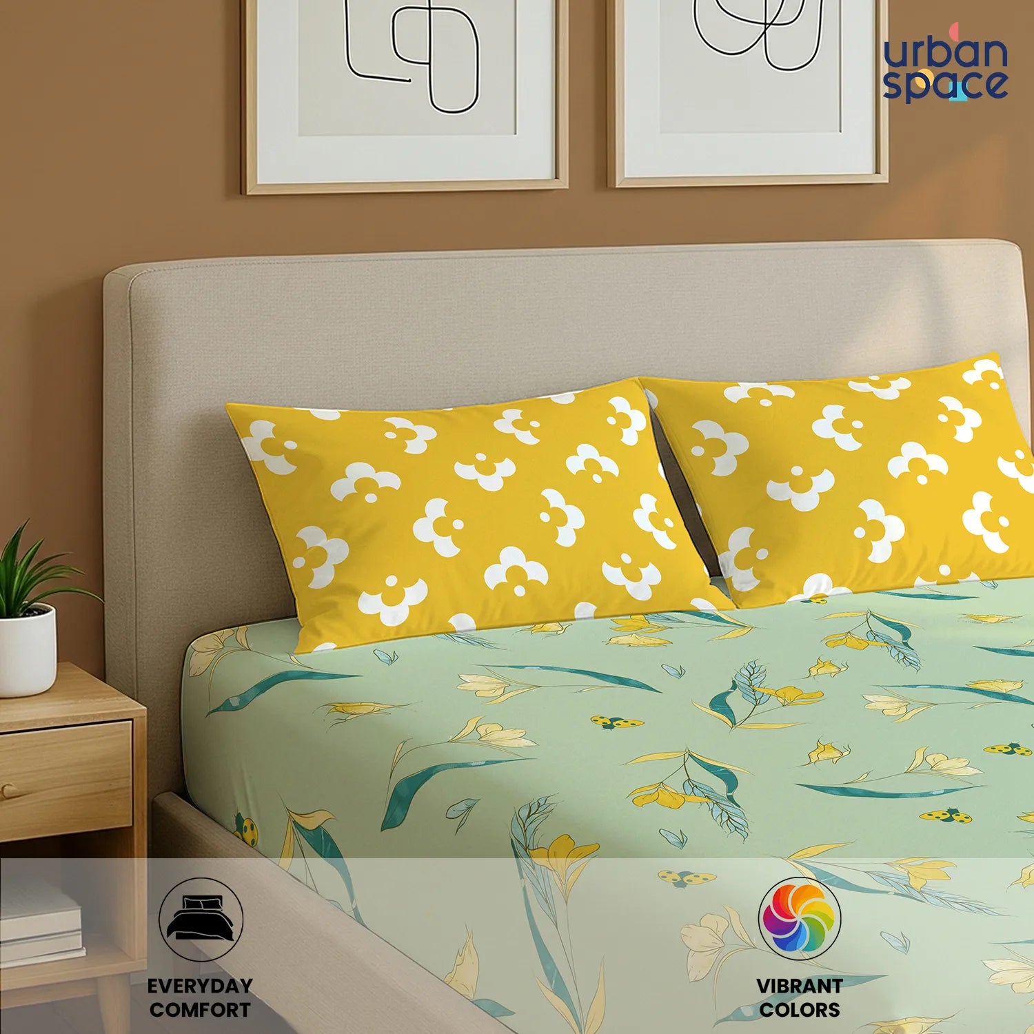 Divine Collection - Cotton Bedsheet With 2 Pillow Covers, Sprinkle Soft Green