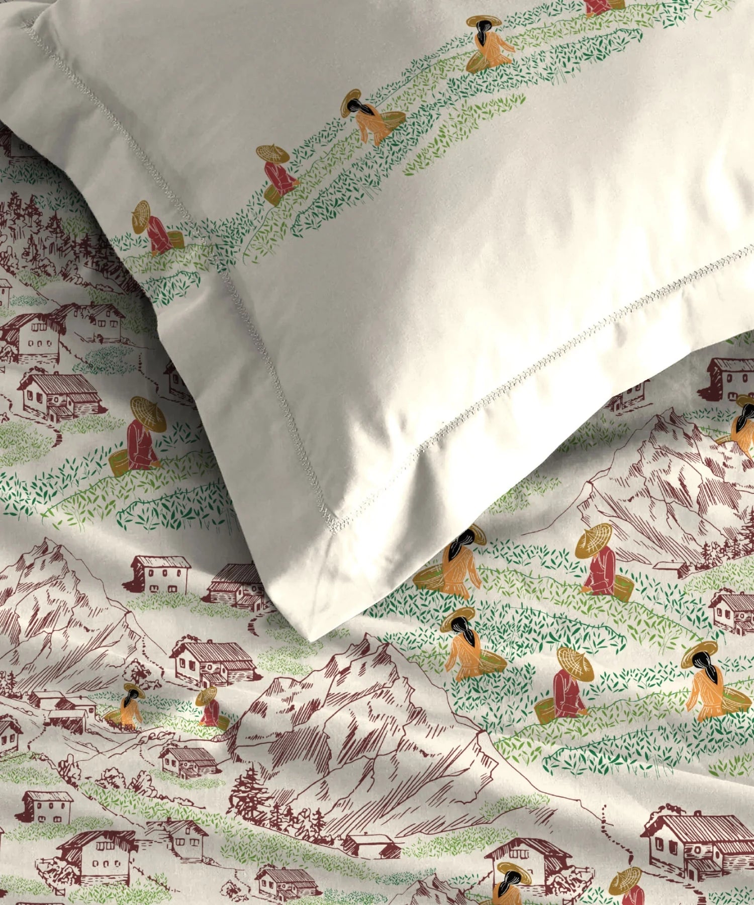 Atulaya Bharat King Bedsheet Set, Tea Heaven|144 TC Cotton|2 Pillow Covers