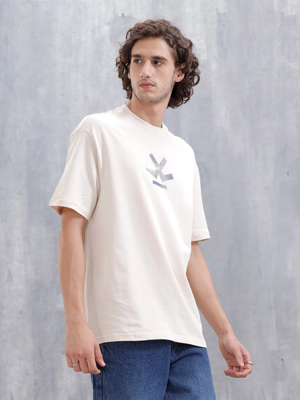 Mythical Faces Oversized Cotton Back Print T-Shirt | Beige