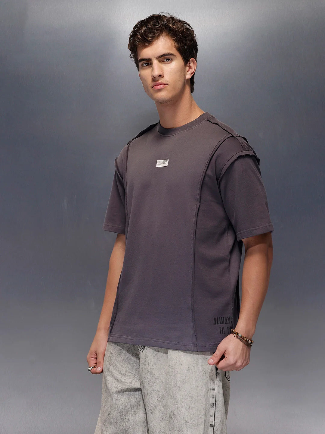 Oversized Cut And Sew T-Shirt   |  Charcoal